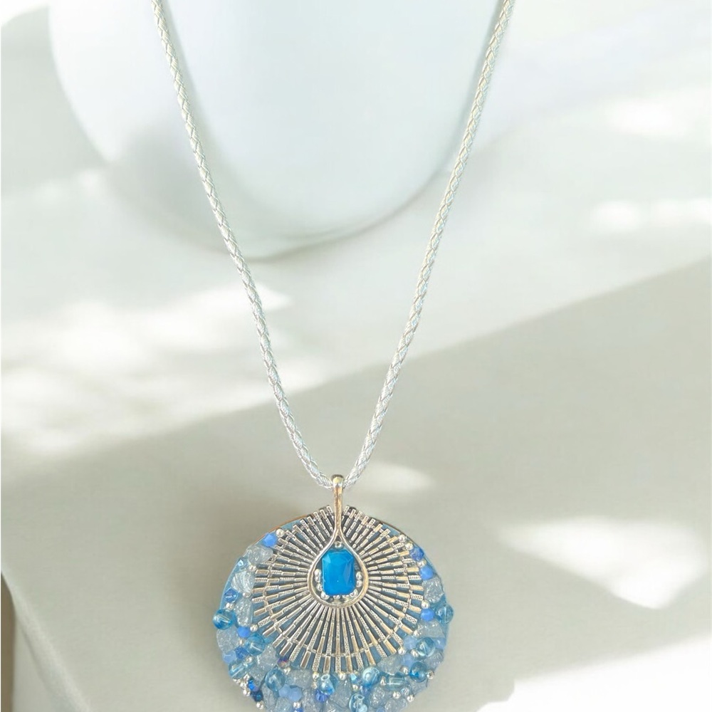 Handmade Blue and Silver Pendant Necklace - Picture 1 of 1